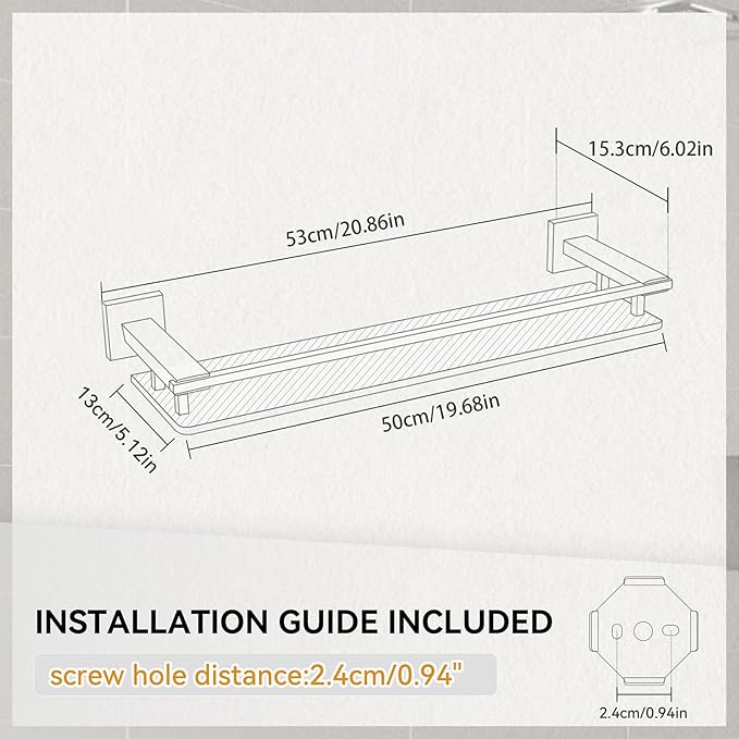 LANC Black Bathroom Shelves Glass Shelf 20-Inch Floating Tempered Glass Shelf Rectangular Modern Stainless Steel Wall Mounted Shelves for Shower Bathroom Kitchen Organizers Accessories ，A7613AB