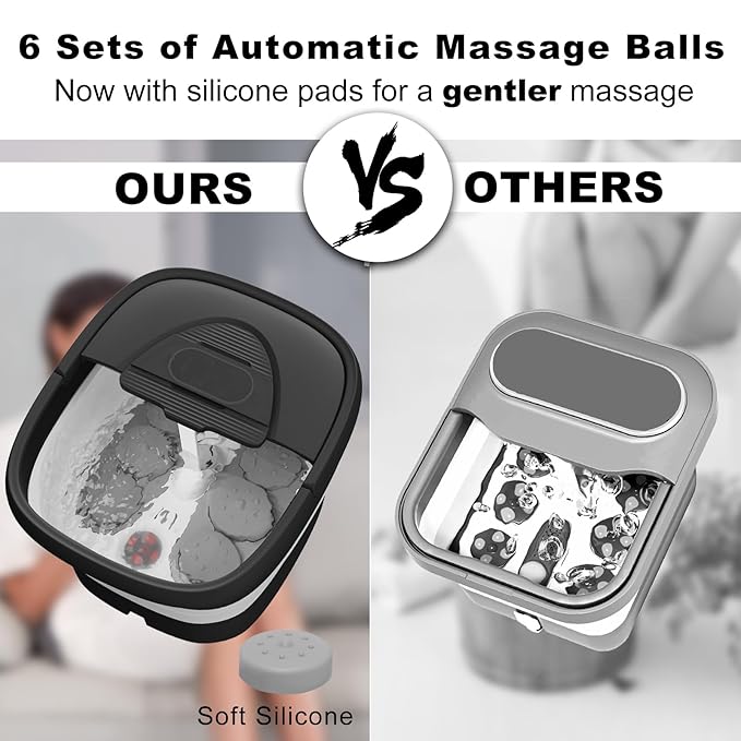 Collapsible Foot Spa with Heat and Remote, Heated Foot Bath Massager with Timer, and 24 Motorized Shiatsu Massage Balls, Foot Soaking Tub Supports Hot/Cold Water Soaking