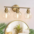2025 Upgrade 3-Light Bathroom Light Fixtures, Brushed Brass Bathroom Lights Over Mirror with Clear Glass Globe Shade, Vanity Lights for Bathroom Kitchen Living Room Hallway Cabinet Bedroom Porch