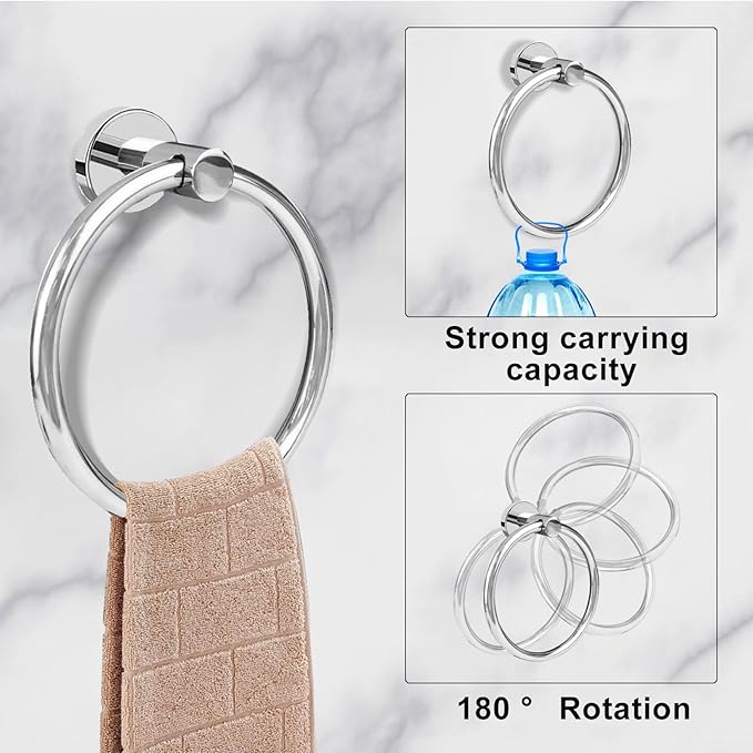 Cilee 8 Piece Polished Chrome Bathroom Hardware Set, 24inch Bathroom Towel bar+Towel Ring+Toilet Paper Holder+ Robe Towel Hook, SUS304 Stainless Steel Bathroom Accessory Set