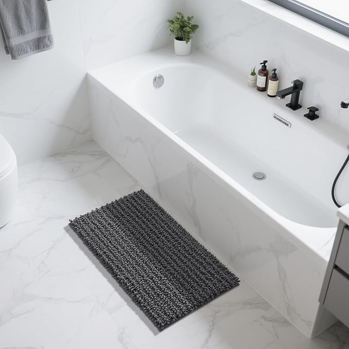 Yimobra Large Bathroom Rugs Non Slip Washable 36x24 Inch - Ultra Soft Absorbent Chenille Bath Mat, Quick Dry Shaggy Floor Carpet for Tub Shower, Dark Gray Home Decor Accessories
