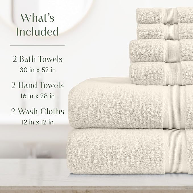 Springtree Home Luxury Viscose from Bamboo Bath Towel Set 6 Piece Set | 35% Viscose from Bamboo - 65% Cotton | Absorbent Quick-Dry Towels for Bathroom | Oeko-TEX Standard 100 Cotton | Sand