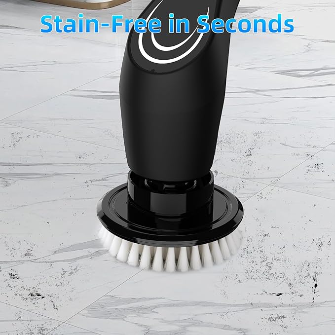 Black Electric Spin Scrubber, Cordless Spin Scrubber with 8 Replaceable Brush Heads, Electric Scrub Brush with Adjustable Extension Handle, Electric Cleaning Brush for Bathroom, Tile and Bathtub