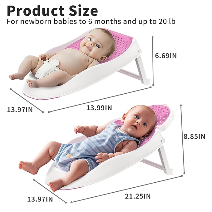 Baby Bathtub Support for Babies 0-6 Months, Foldable Portable Infant Bathtub, Ergonomic Mesh Baby Bath Tub, Pink
