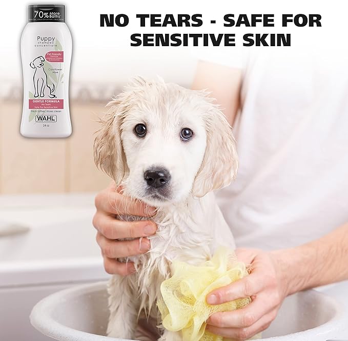 Wahl USA Gentle Puppy Shampoo for Pets – Cornflower Scent for Grooming Dirty Dogs - 24 Oz - Model 820002A