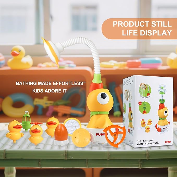 Baby Bath Sprayer Toy for Toddlers-Adjustable Water Flow Rinser with 3 Squirting Ducks & Bathtub Shower Head,Fun Bath Time Gift for 1 2 3 Year Old Kids, Babies & Newborns
