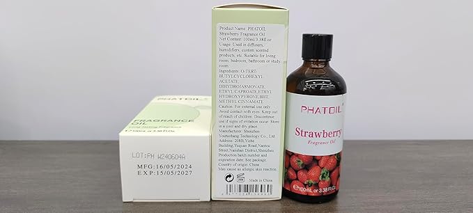 PHATOIL 3.38FL.OZ Strawberry Fragrance Oils for Aromatherapy, Essential Oils for Diffusers for Home, Perfect for Diffuser, Yoga, Skin Care, DIY Candle and Soap Making - 100ml