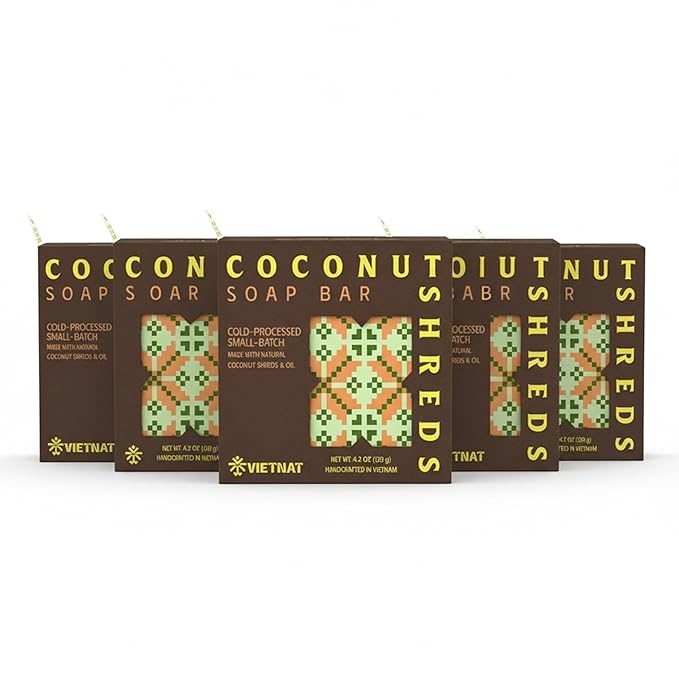 Coconut Shreds Soap Bar (Pack of 5) – Exfoliating & Moisturizing 2-in-1 Body Soap, Cold Process Handmade Bar with Coconut Milk & Oil, Gentle Daily Cleanser