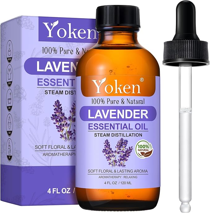 Lavender Essential Oil, 4 Fl Oz, 100% Pure and Natural, Premium Grade Lavender Oils with Glass Dropper for Diffusers, Aromatherapy, Candle & Soap Making, Massage