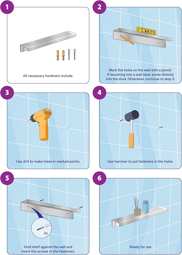 SereneDrains Stainless Steel Polished Chrome Shower Shelf for Inside Shower Drill in Wall Mount Small Bathroom Shelf Decor Organizer Rack Caddy Floating (Polished Stainless Steel, 24 Inch)