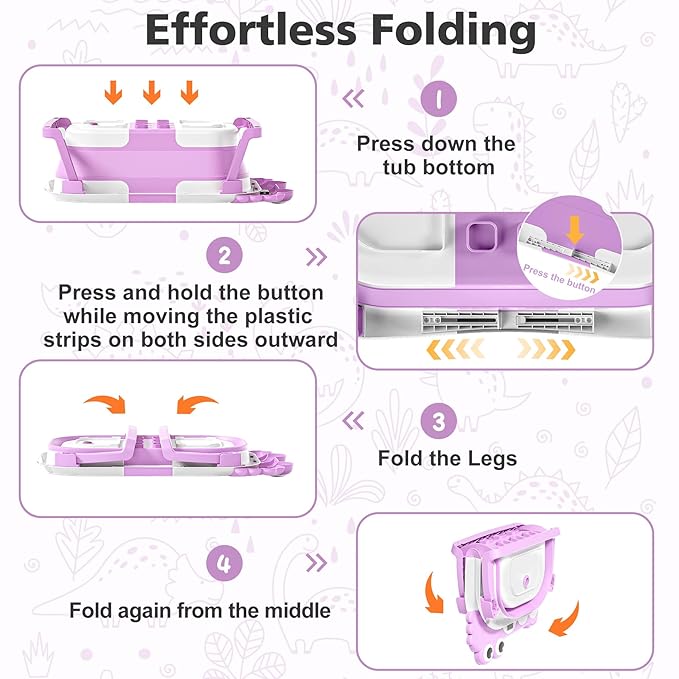 Collapsible Baby Bathtub for Newborns with Thermometer and Soft Floating Cushion Portable and Foldable Travel Baby Bath Tub for Infants to Toddler 0-36 Month (Purple)
