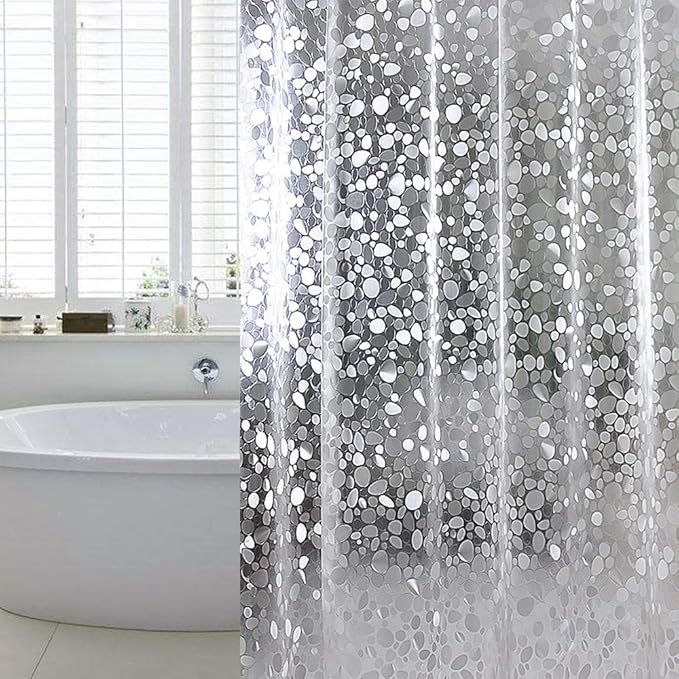 WELTRXE Extra Long Shower Curtain Liner, 72 x 78 Inch EVA Water Repellent Shower Curtain with 3 Magnets, Heavy Duty, No Smell, Chlorine Free Shower Liner for Shower Stall, Bathtubs, 12 Hooks