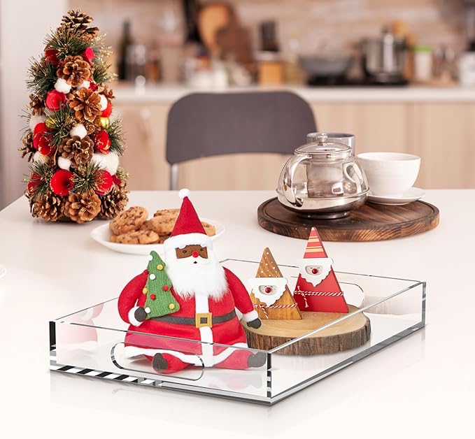Acrylic Serving Tray with Handles - Lucite Organizer for Bench, Coffee Table, Countertop, Kitchen, Bathroom, Living Room, Powder Room