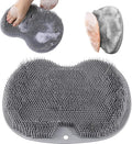 Shower Foot & Back Scrubber, Massage Pad with Suction Cups & Pumice Stone, Multi-Surface Silicone Bath Mat for Exfoliating and Massaging in Shower or Bathtub, 9.8x11.8 Inch (Gray)