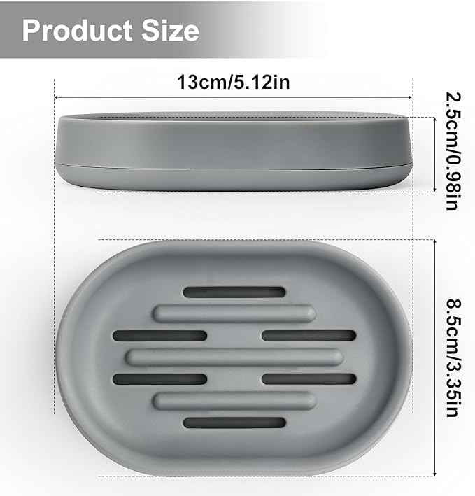 Topsky Soap Dish for Shower,2 Pack Soap Dishes Soap Savers for Bar Soap, Soap Bar Holder Shower with Drip Tray, Plastic Soap Holders with Drain for Kitchen Sink, Easy to Clean,Dry,Gray