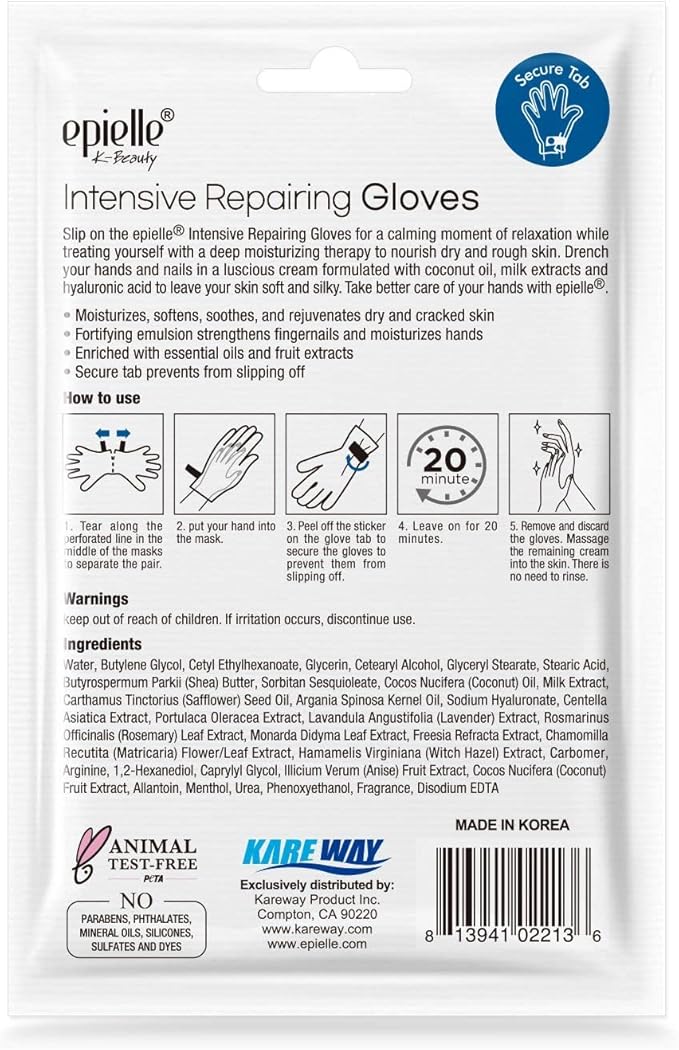Epielle Intensive Repairing Hand Mask 6 Pairs, Deep Moisturizing Gloves for Dry, Cracked Hands, Self Care Gifts for Women, Spa Kit, Stocking Stuffers, Thanksgiving Essentials