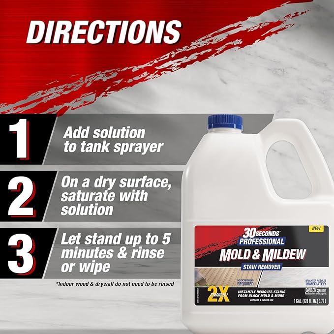 30 SECONDS Pro Mold and Mildew Stain Remover | Scrub Free | Brighter Results Instantly | Ready To Use | 32 oz Spray Bottle, 1 Gallon Refill