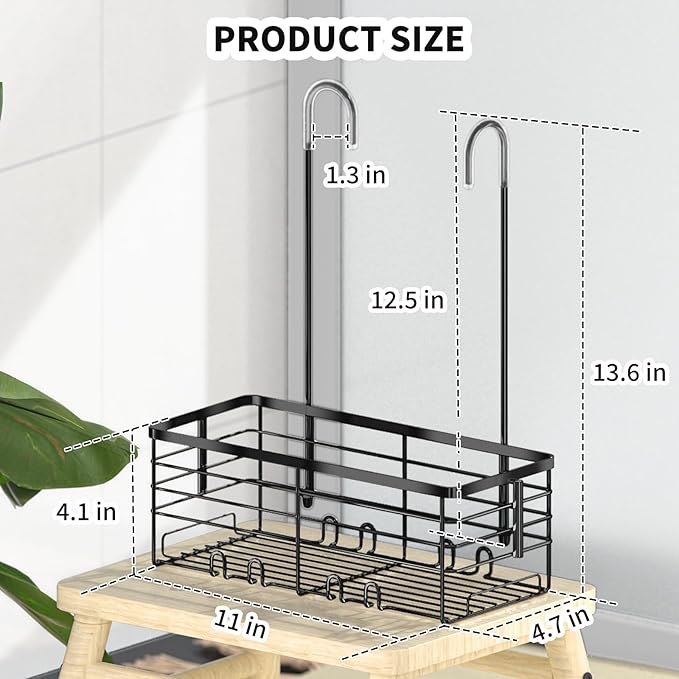 SHANSHUI Shower Hanging Caddy, Bathroom Shower Organizer Basket, Shampoo Bracket Over Door Rack with Hooks, 304 Stainless Steel