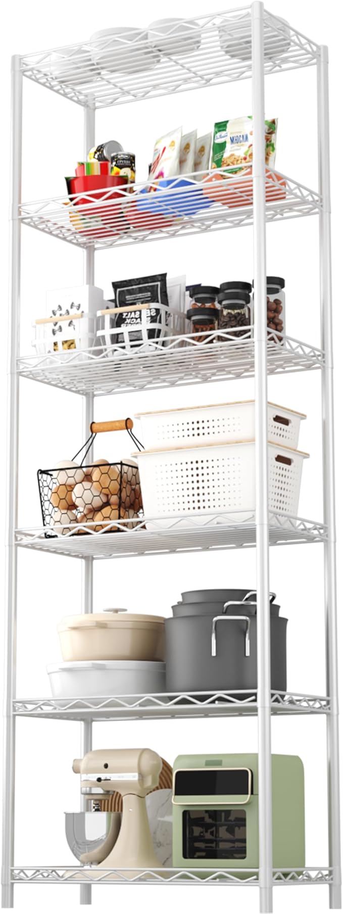 HOMEFORT 6-Tier Wire Shelving, 6 Shelves Unit Metal Storage Rack, Durable Organizer, Perfect for Pantry Closet Kitchen Laundry Organization (White)