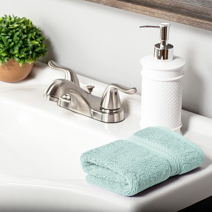 Superior Egyptian Cotton Pile Face Towel/Washcloth Set of 6, Ultra Soft Luxury Towels, Thick Plush Essentials, Absorbent Heavyweight, Guest Bath, Hotel, Spa, Home Bathroom, Shower Basics, Sea Foam