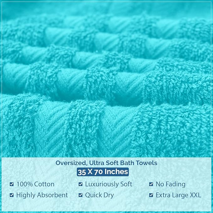 DAN RIVER 2 Pack Luxury Bath Sheets 35x70, 600 GSM, Soft & Quick Dry 100% Ring Spun Cotton Towels Ideal for Hotels, Spas, Gyms & Salons Extra Large, Turquoise