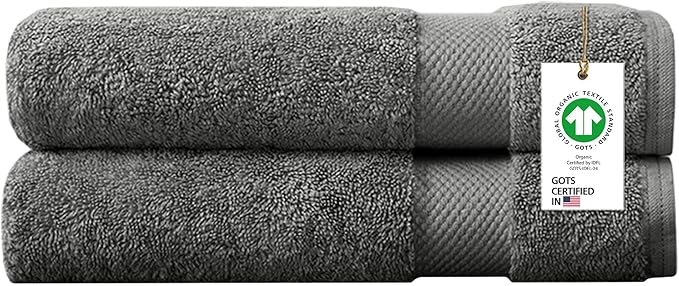 Delara 100% Organic Cotton Towels 650 GSM Plush Feather Touch Quick Dry Bath Sheet, Pack of 2 GOTS Certified, Oeko-Tex Green Certified, Organic Cotton Bath Sheet, 36"X70"