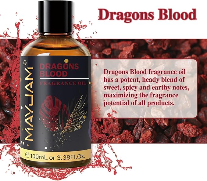 MAYJAM 100ML/3.38FL.OZ Dragons Blood Fragrance Oils with Glass Dropper, Essential Oils for Diffusers for Home, Long Lasting Scented Oils for Diffusers Soap Candle Making