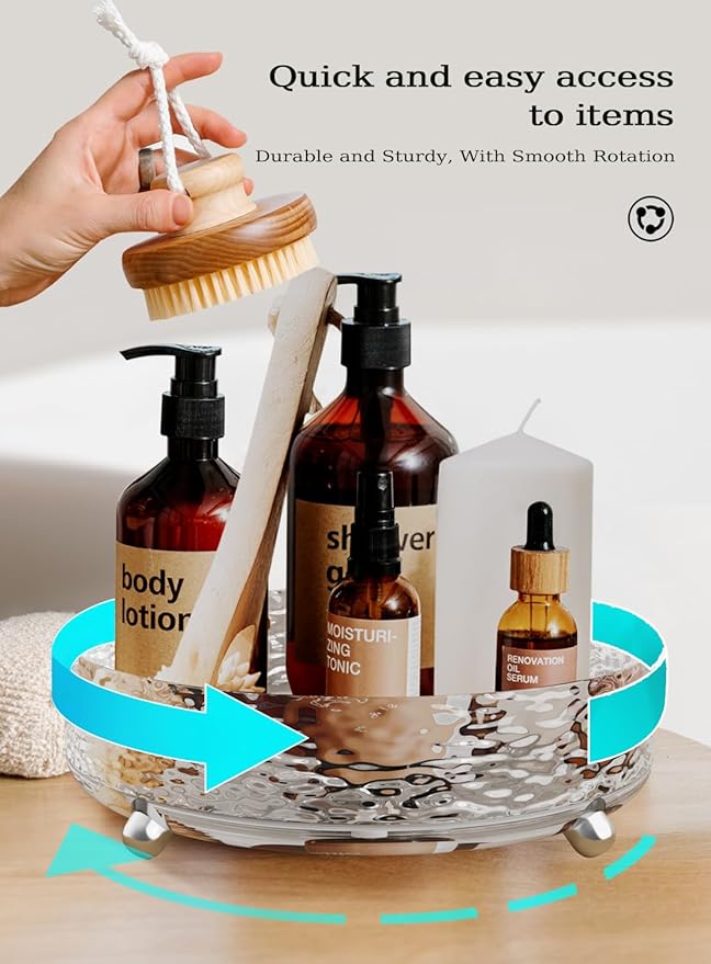 2 Pcs Lazy Susan Organizer, 9in &11in Elegant Lazy Susan Turntable Organizer, Modern Rotating Storage Organizer for Kitchen, Bathroom, Vanity, Countertop