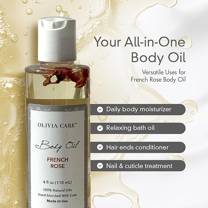 Olivia Care Body Oil - Natural Perfume Oil For Women | Hydrating & Moisturizing After Bath Oil - Infused with VITAMIN E, K & Omega Fatty Acids - Reduce Dry Skin (French Rose)