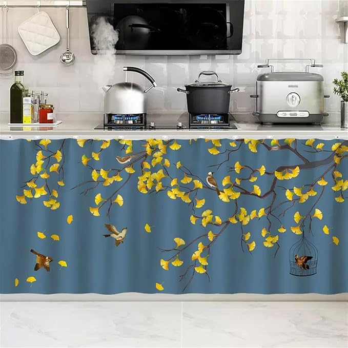 SK Studio Short Curtains for Kitchen, Cabinet Shelf Dust-Proof Blackout Tier Cafe Curtain Under Sink Skirt for Bathroom Laundry Room Style 9, 47.2" W x 23.6" H