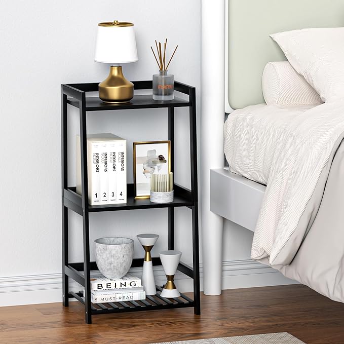 3 Tier Bamboo Bathroom Shelves, Ladder Shelf for Storage, Rustic Home Organizer, Space-Saving Design, Stylish Display Nightstand, Stylish Storage Solution for Home, Living Room, Kitchen