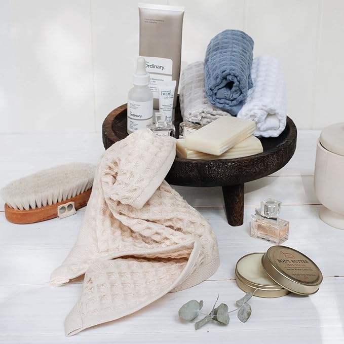 sea me at home Waffle Washcloths Set, 100% Turkish Cotton (White)