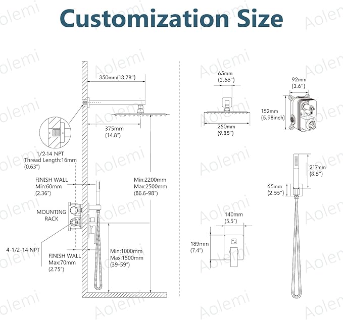 Aolemi Shower Faucet Set, High Pressure Shower System with 2-in-1 Handheld Sprayer, Wall Mount Fixture Combo with Rough-in Valve, 10 Inch Shower Head, Matte Black