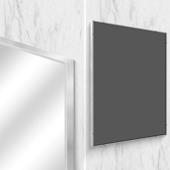 BONEWEI Silver Bathroom Mirror,36x48 inch Wall Mirror for Bathroom Wall Mounted,Large Rectangle Mirror for Bathroom Over Sink,Modern Metal Frame for Living Room,Bedroom Entryway,Horizontal/Vertical