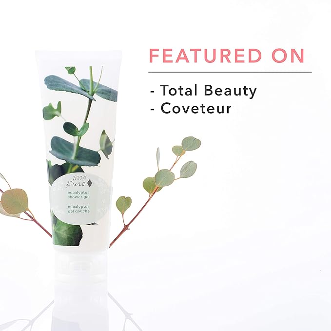100% PURE Eucalyptus Shower Gel Natural Foaming & Hydrating Body Wash - Deeply Moisturizing Gentle Soap Cleanser for All Skin Types, Even Sensitive - Gluten-Free - 8 Fl Oz