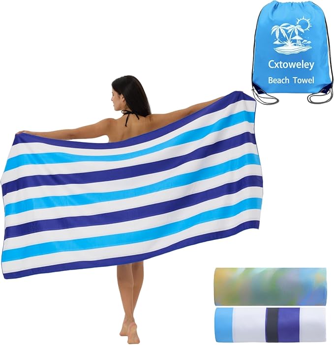Microfiber Beach Towels 70''x35'' Extra Large Oversized 2 Pack Quick Dry Sand Free Blue White Striped Towel Cute Dolphin for Adults Women,For Pool Spa Swim Travel Yoga - Portable&Lightweight