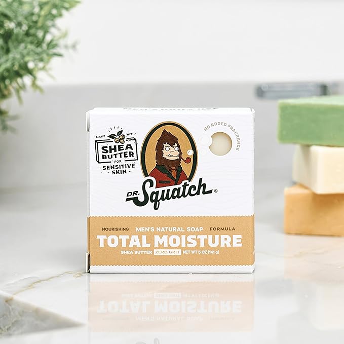 Dr. Squatch NEW Total Moisture Bar Soap for Men - No Added Fragrance Formulated for Sensitive Skin - Shea Butter (5 oz, 3-pack)