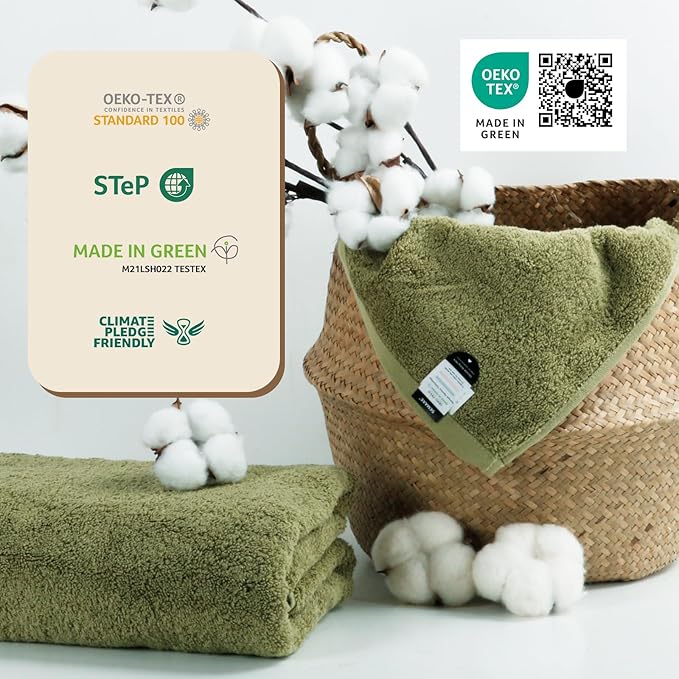 SEMAXE 4-Pack Luxury Bath Towels for Bathroom, 100% Cotton, Soft, Absorbent, and Quick-Drying, 55"x27", Green, Perfect for Hotels, Gyms, and Spas