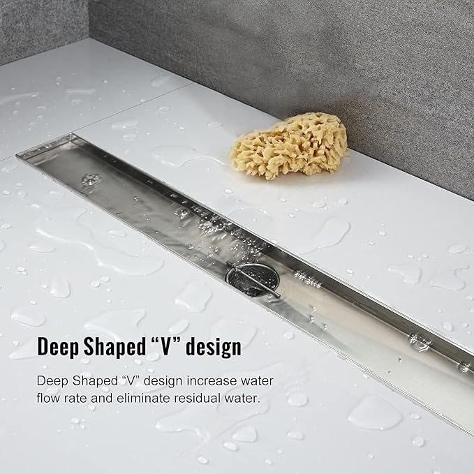 Linear Shower Drain, 18 inch Drain with Tile Insert 2-in-1 Panel, Brushed 304 Stainless Steel Shower Floor Drain, Linear Drain with Hair Strainer and Adjustable Feet