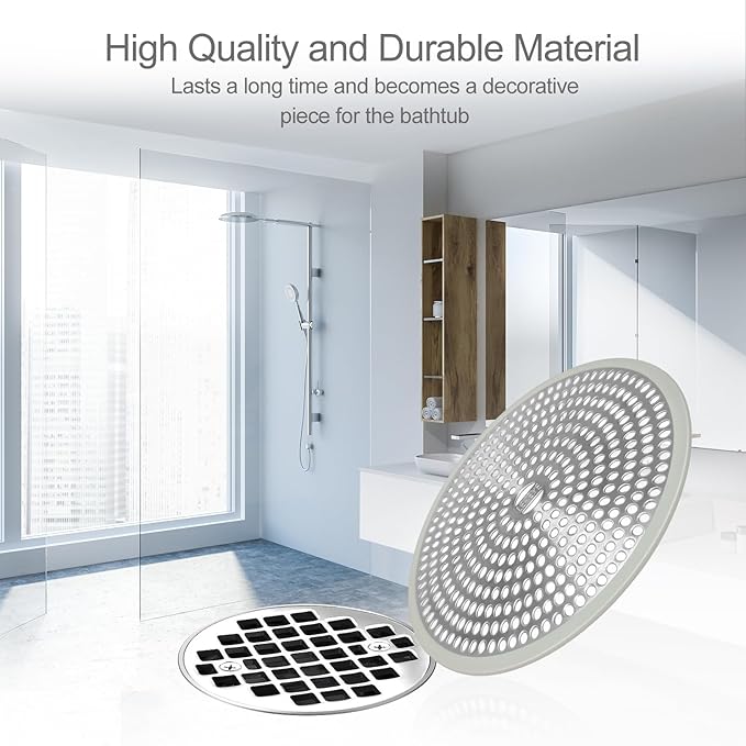 LEKEYE Shower Drain Hair Catcher | Strainer | Shower Stall Drain Cover | Bathroom Drain Protector Stainless Steel and Silicone(Light Gray)