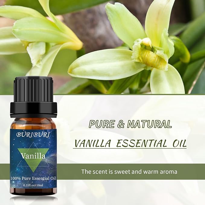 BURIBURI Vanilla Oil and Jasmine Essential Oil, 100% Pure, Undiluted, Natural, Organic Aromatherapy Vanilla Essential Oils Gift Set, 10MLx2