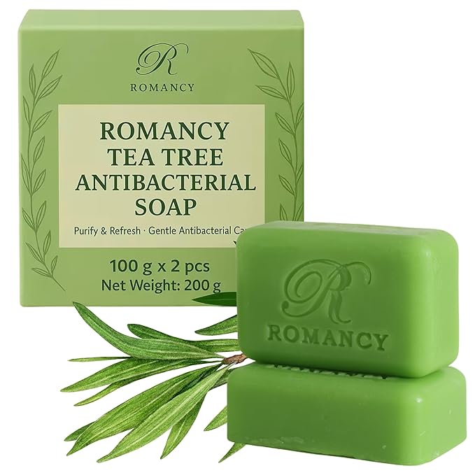Romancy Tea Tree Antifungal Soap Bar for Face & Body, Antifungal & Antibacterial Cleansing Bars, Helps Control Body Odor, For Acne-Prone & Itchy Skin, Gift Ready, 2-Pack Christmas Gift