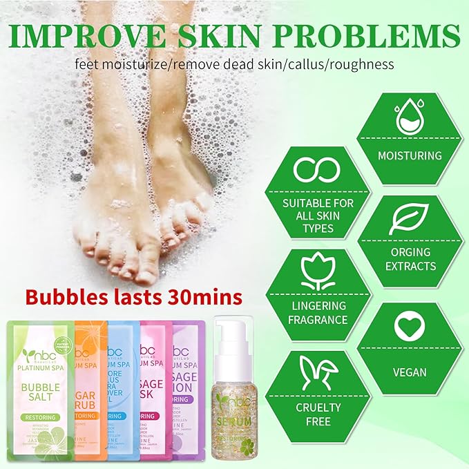 Pedicure Foot Soak Set - Upgraded 6 in 1 Foot Spa, Foot Bath Spa, Pedicure Kit, Foot Soak for Tired & Dry Cracked Feet, Athletes Feet, Bad Odor, Softens Calluses (Jasmine)