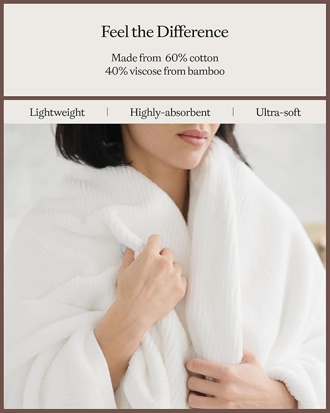 Cozy Earth Ribbed Bath Sheet Set - 60% Cotton 40% Viscose from Bamboo Bath Sheets - Soft & Absorbent Textured Ribbed Pattern - 2 Pack White
