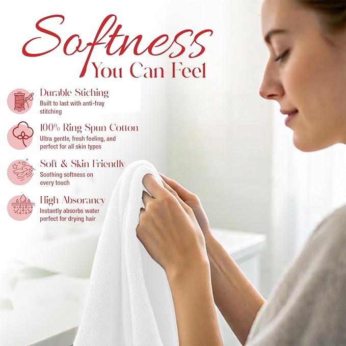 RIVERSIDE 12 Pack Washcloths - 12x12 Inches, 400 GSM, 100% Ring-Spun Cotton - Soft, Absorbent & Durable Face and Body Towels - for Bathroom, Spa, Gym, Makeup Removal & Everyday Use - White