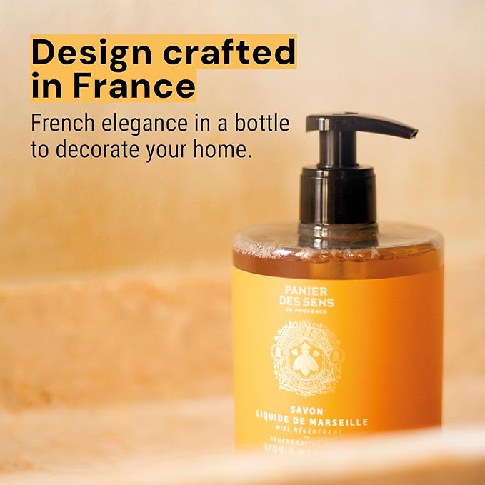 Panier des Sens - Moisturizing Hand Soap - Honey Fragrance - French Traditional Savon de Marseille Soap with Coconut Oil - Refillable Kitchen & Bathroom Soap - 16.9 Fl.oz Liquid Hand Wash 97% Natural