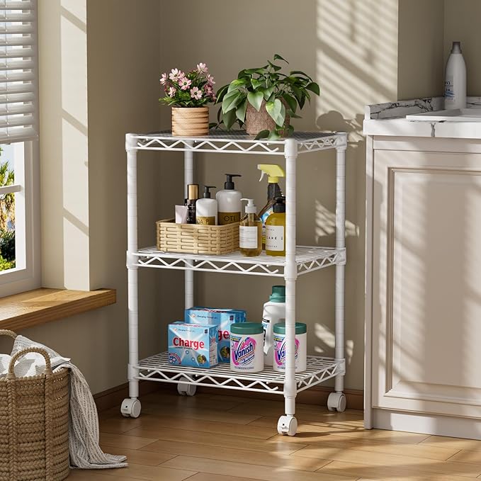 3 Tier Adjustable Storage Shelves Heavy Duty Metal Utility Shelf Wire Shelving Unit Organizer Rack for Home Kitchen Office Bathroom Pantry Room 12" D x 18" W x 30" H