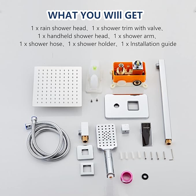 Bathroom Shower System 8 Inch Rain Shower Head and Handheld Wall Mounted, High Pressure Rainfall Dual Shower Combo Set with Valve and trim, Luxury Rain Mixer Brushed Silver Shower Faucet