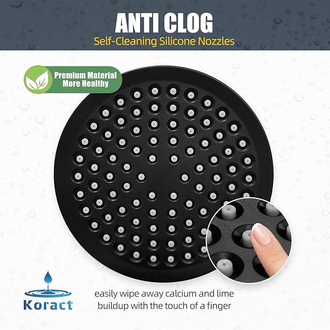 Shower Head High Pressure Rain Premium Quality Luxury Design Anti-Clogging Silicone Nozzles Adjustable Replacement for Bathroom Shower Heads (6 inch Round) (Matte Black)