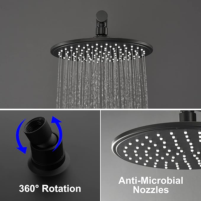 SHAMANDA Shower Faucet Set, Wall Mounted Shower System with High Pressure 9" Rain Shower head and 5-Setting Handheld Shower Head(Pressure Balance Round-In Valve and Trim Included), Matte Black, L01-7